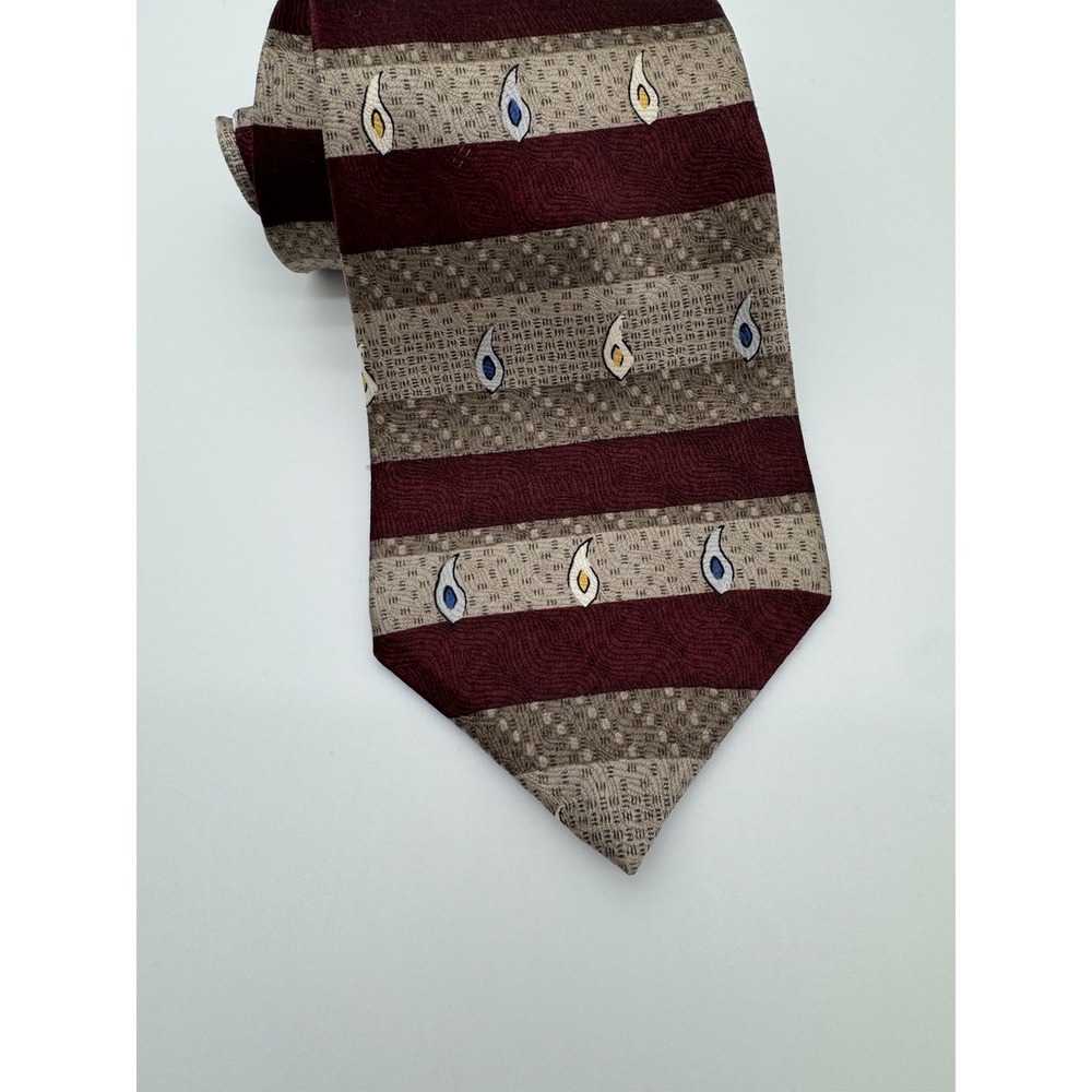 JRR Factory Direct Apparel‎ Silk Tie Burgundy Tan Geometric Stripe Necktie
